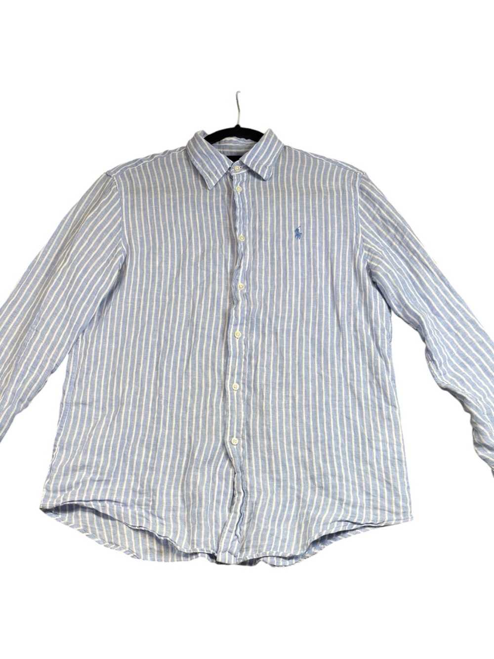 Polo Ralph Lauren Linen Stripe Button Down Shirt Mens Medium Blue White